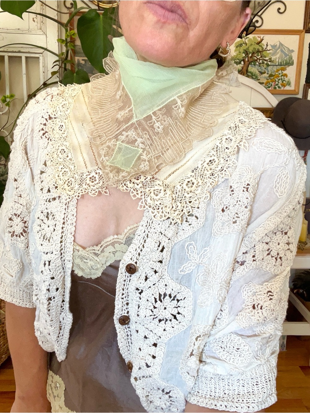 Antique Edwardian Lace Jabot Collar and Handkerchief Hankie SET 1900’s-1910’s